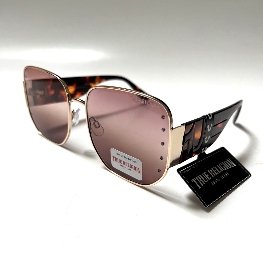 New Original TRUE RELIGION Square Oversized Sunglasses Rhinestone Tortoise Shell